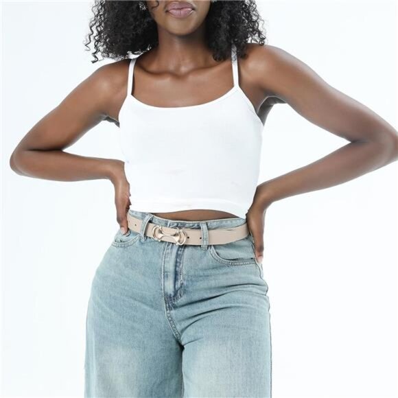 Leather Belt with Gold Buckle | Classic Adjustable Waist Belt | Everyday Fashion - Picture 2 of 3